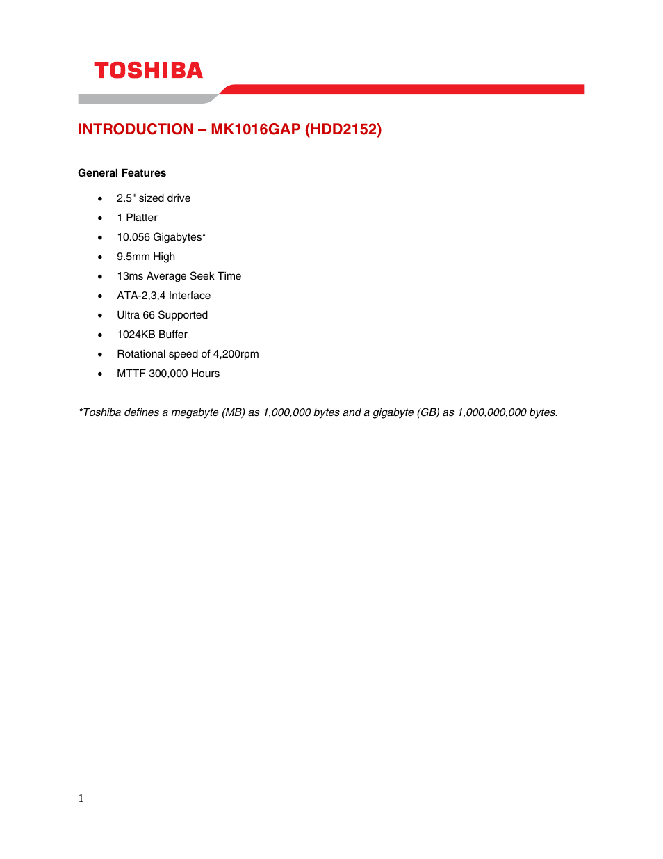 Introduction – mk1016gap (hdd2152) | Toshiba MK1016GAP User Manual | Page 3 / 11