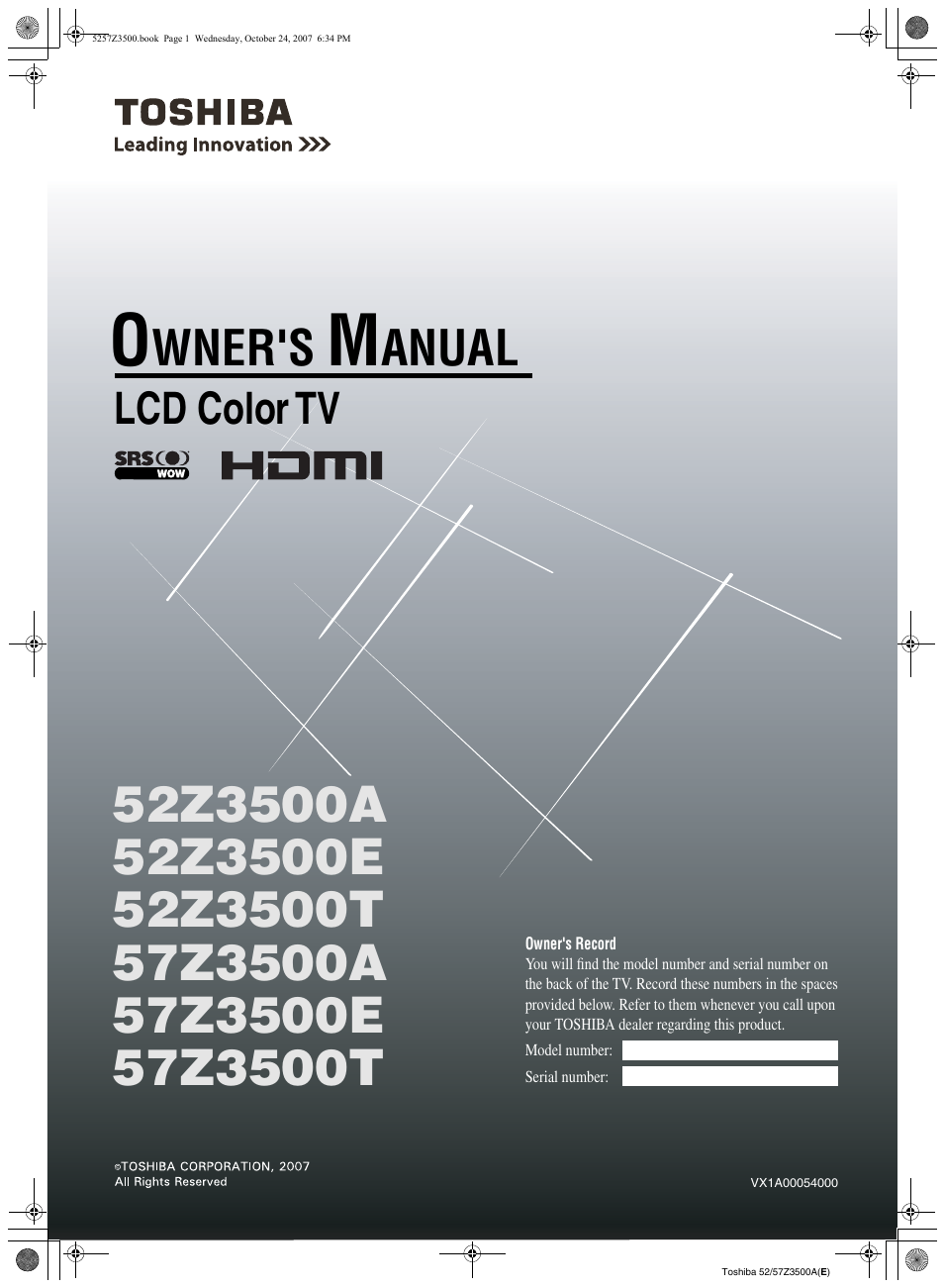 Toshiba VX1A00054000 User Manual | 36 pages