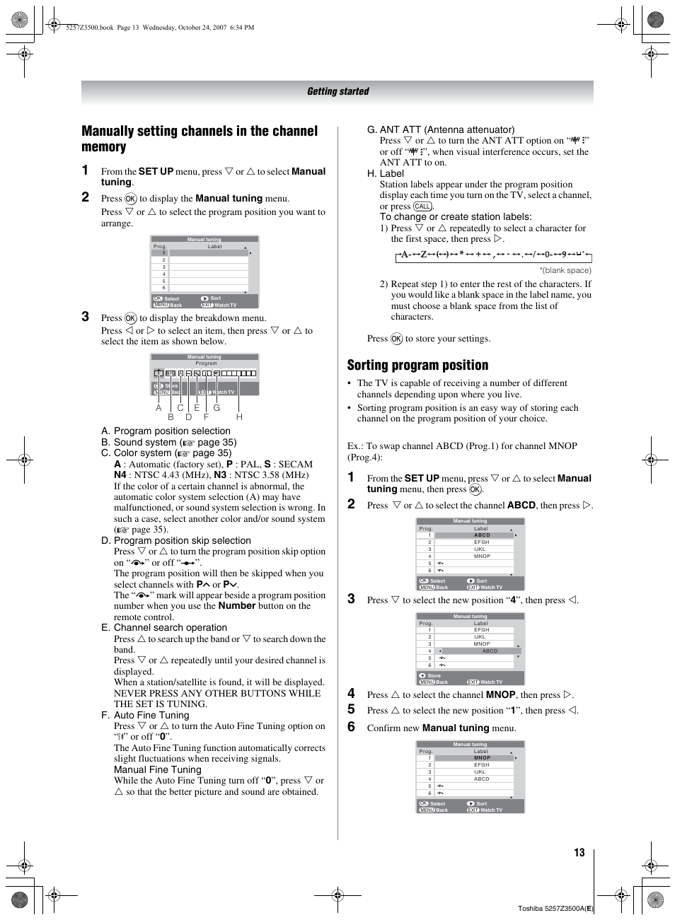 Sorting program position | Toshiba VX1A00054000 User Manual | Page 13 / 36