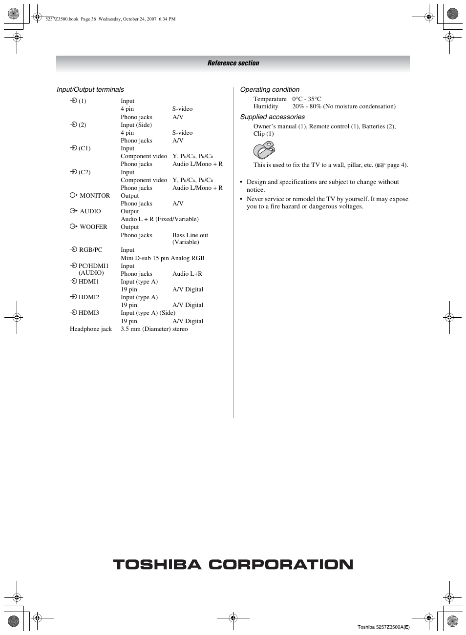 Toshiba VX1A00054000 User Manual | Page 36 / 36