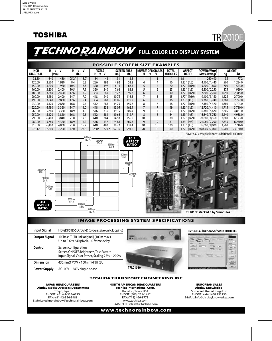 Tr 2010e, Full color led display system | Toshiba Full Color Led Display System TR 2010E User Manual | Page 2 / 2