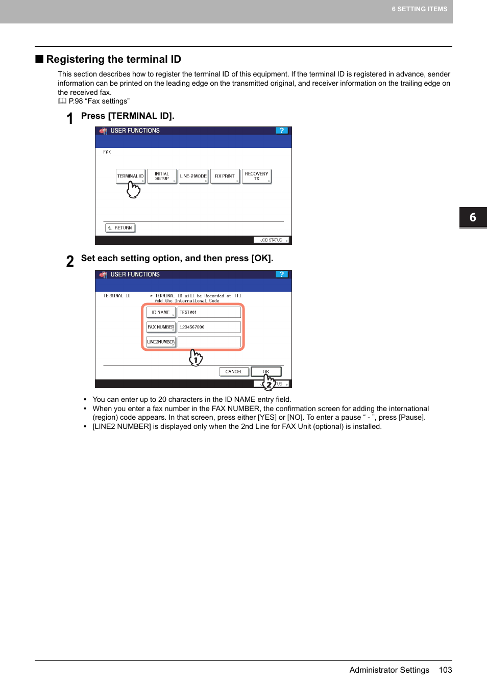 Registering the terminal id, P.103 “registering the terminal id | Toshiba GD-1250 User Manual | Page 105 / 120