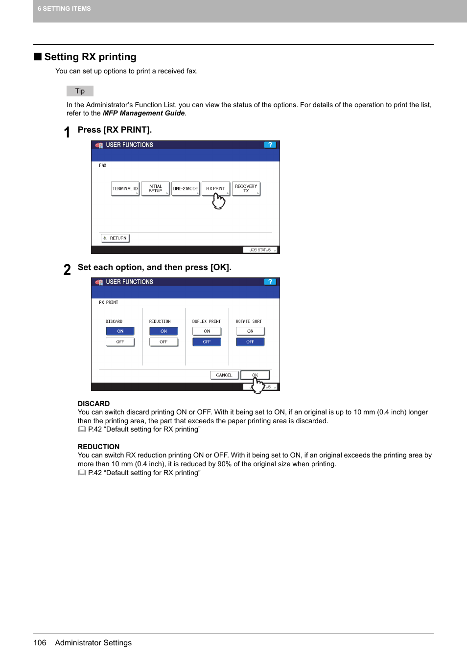 Setting rx printing | Toshiba GD-1250 User Manual | Page 108 / 120