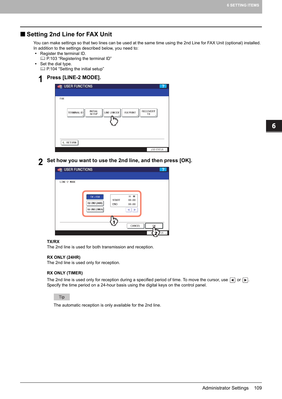 Setting 2nd line for fax unit | Toshiba GD-1250 User Manual | Page 111 / 120