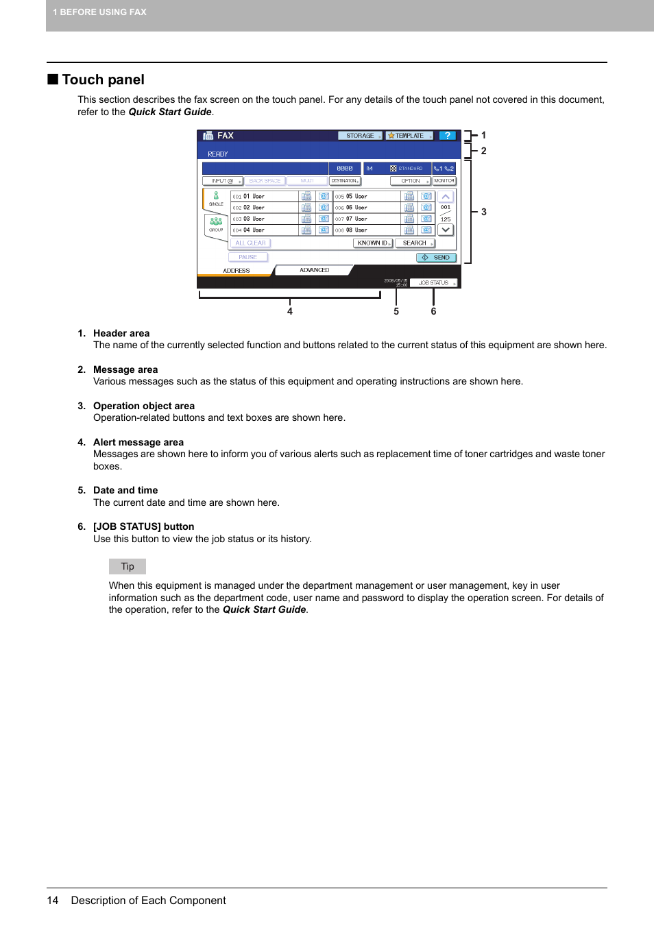 Touch panel | Toshiba GD-1250 User Manual | Page 16 / 120