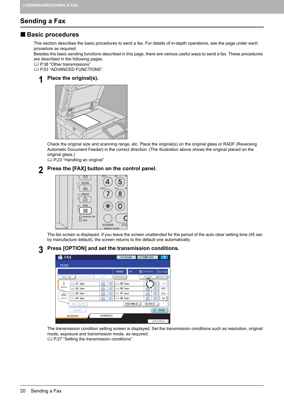 Sending a fax, Basic procedures | Toshiba GD-1250 User Manual | Page 22 / 120