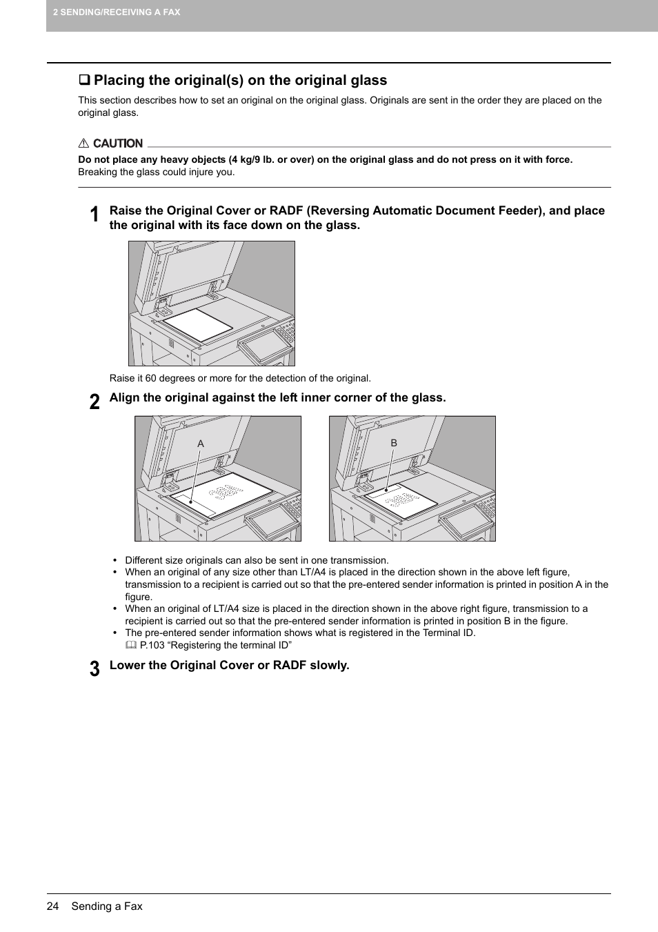 Placing the original(s) on the original glass | Toshiba GD-1250 User Manual | Page 26 / 120