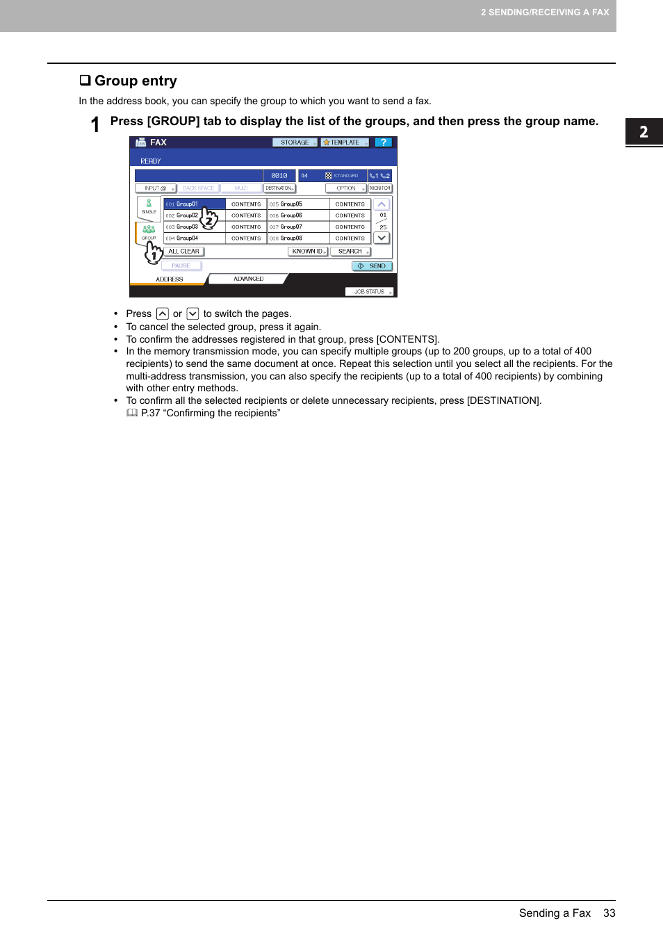 Group entry | Toshiba GD-1250 User Manual | Page 35 / 120