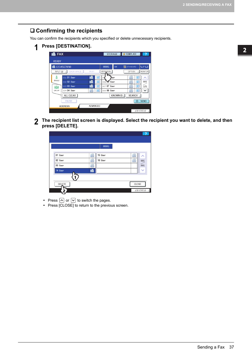 Confirming the recipients | Toshiba GD-1250 User Manual | Page 39 / 120