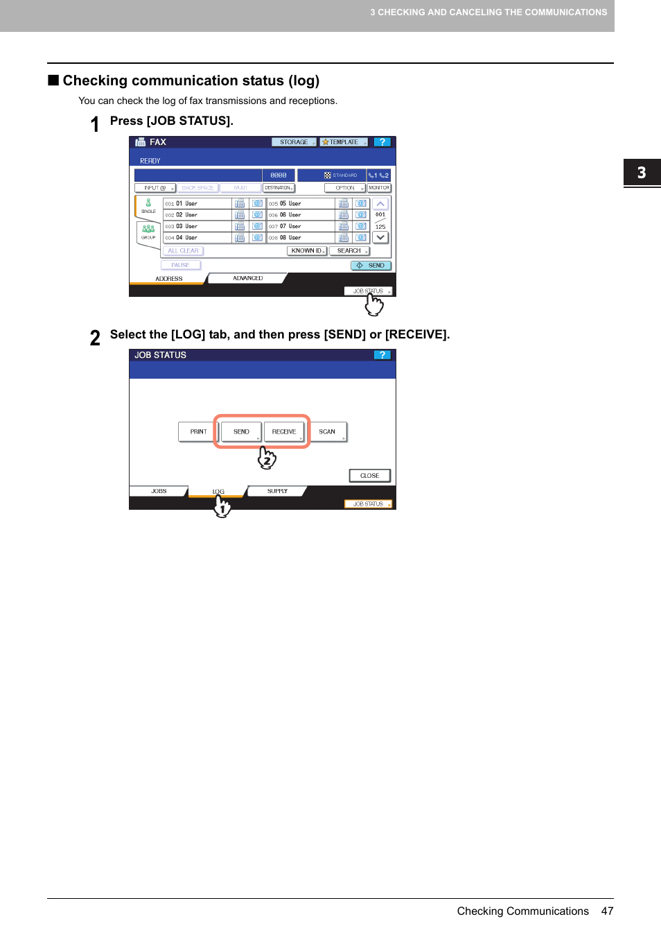 Checking communication status (log) | Toshiba GD-1250 User Manual | Page 49 / 120