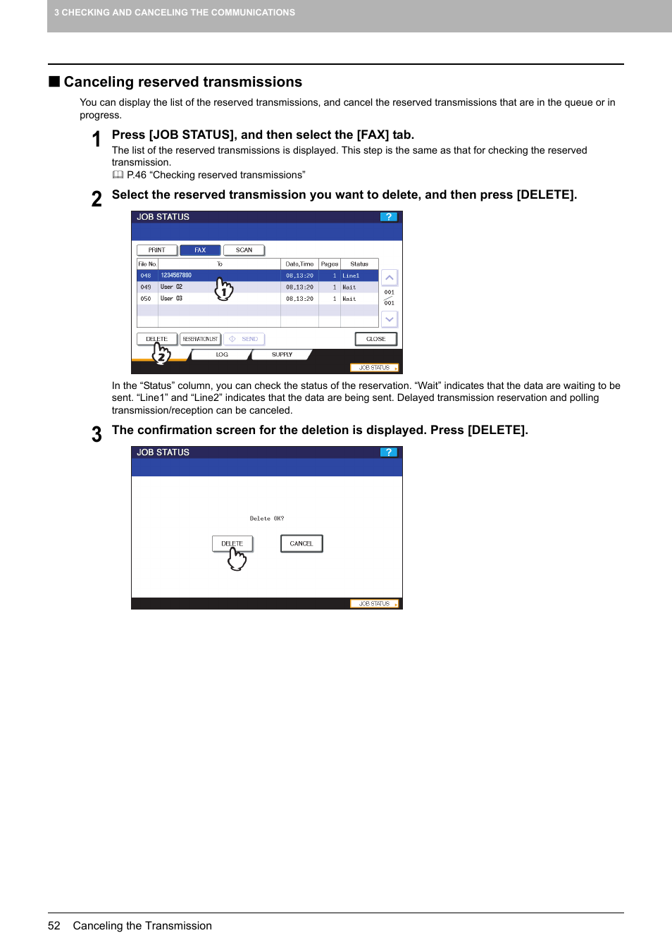 Canceling reserved transmissions | Toshiba GD-1250 User Manual | Page 54 / 120