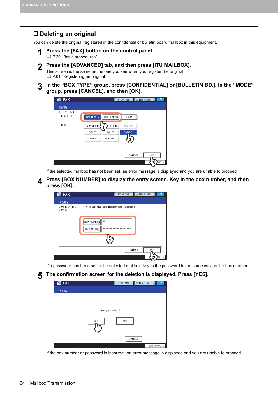 Deleting an original | Toshiba GD-1250 User Manual | Page 66 / 120