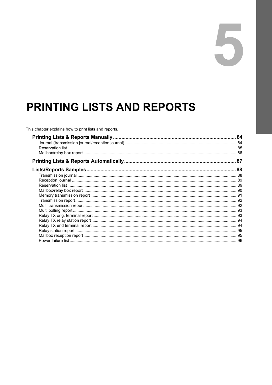 Printing lists and reports, Chapter 5 | Toshiba GD-1250 User Manual | Page 85 / 120