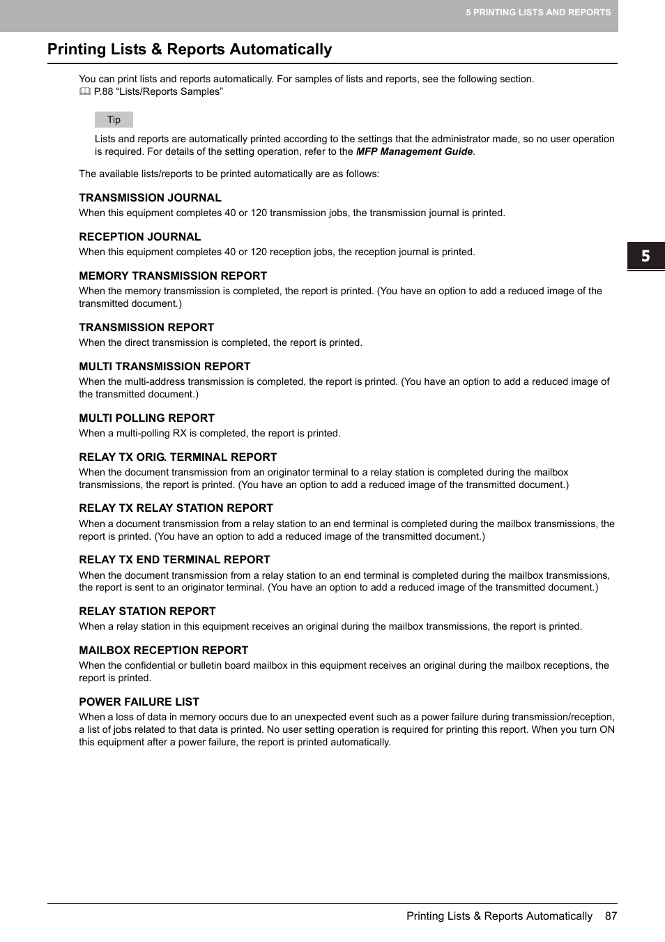 Printing lists & reports automatically | Toshiba GD-1250 User Manual | Page 89 / 120