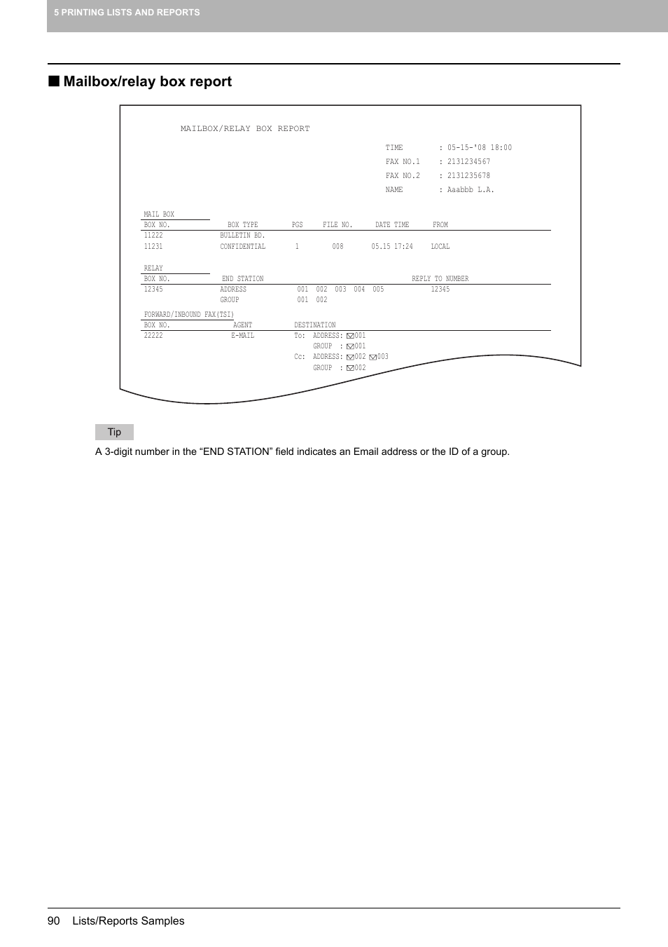 Mailbox/relay box report | Toshiba GD-1250 User Manual | Page 92 / 120