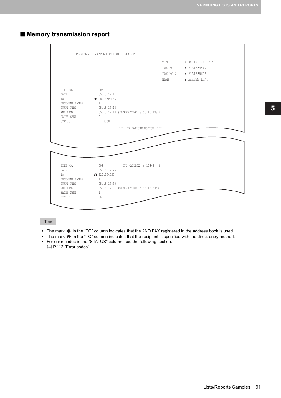 Memory transmission report | Toshiba GD-1250 User Manual | Page 93 / 120