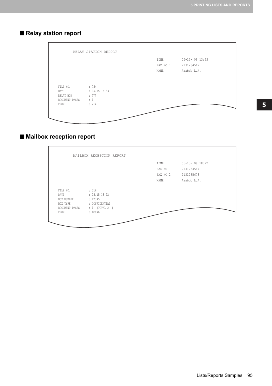 Relay station report, Mailbox reception report, Relay station report mailbox reception report | Relay station report  mailbox reception report | Toshiba GD-1250 User Manual | Page 97 / 120