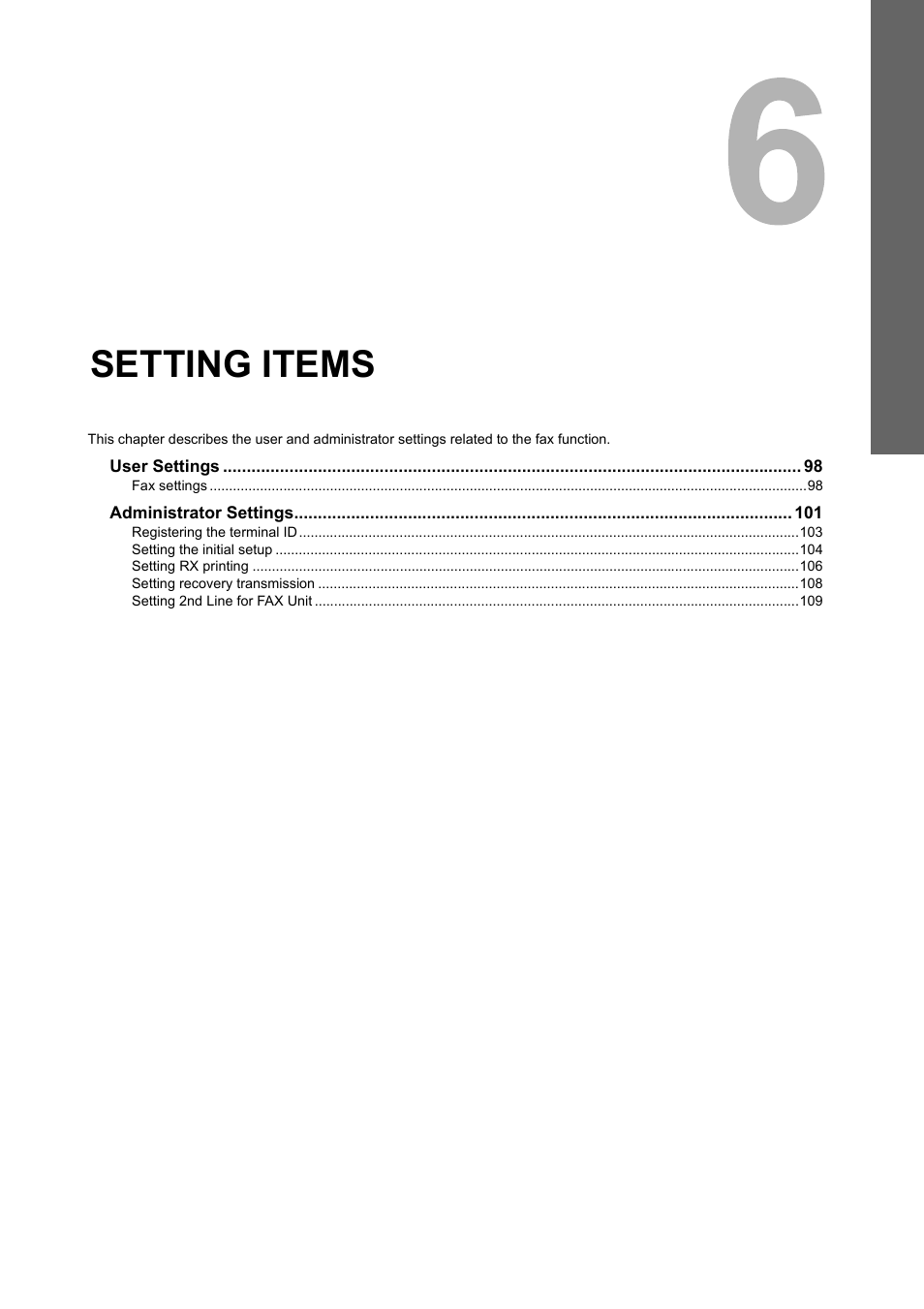 Setting items, Chapter 6 | Toshiba GD-1250 User Manual | Page 99 / 120