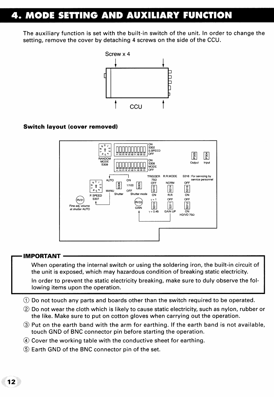 Mode setting and auxiliary function | Toshiba IK-M41R2 User Manual | Page 12 / 32