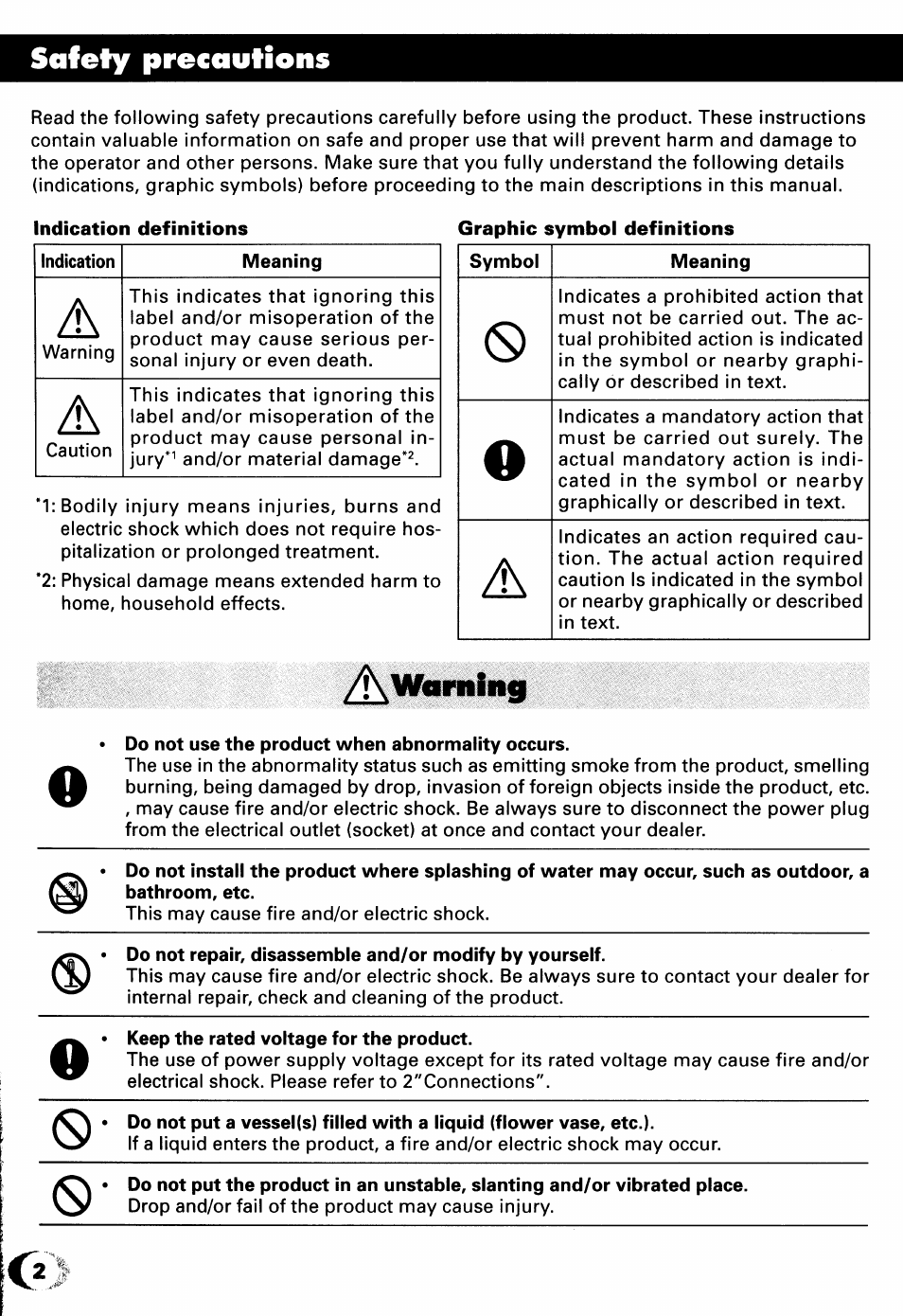 Safety precautions, J\ warning | Toshiba IK-M41R2 User Manual | Page 2 / 32