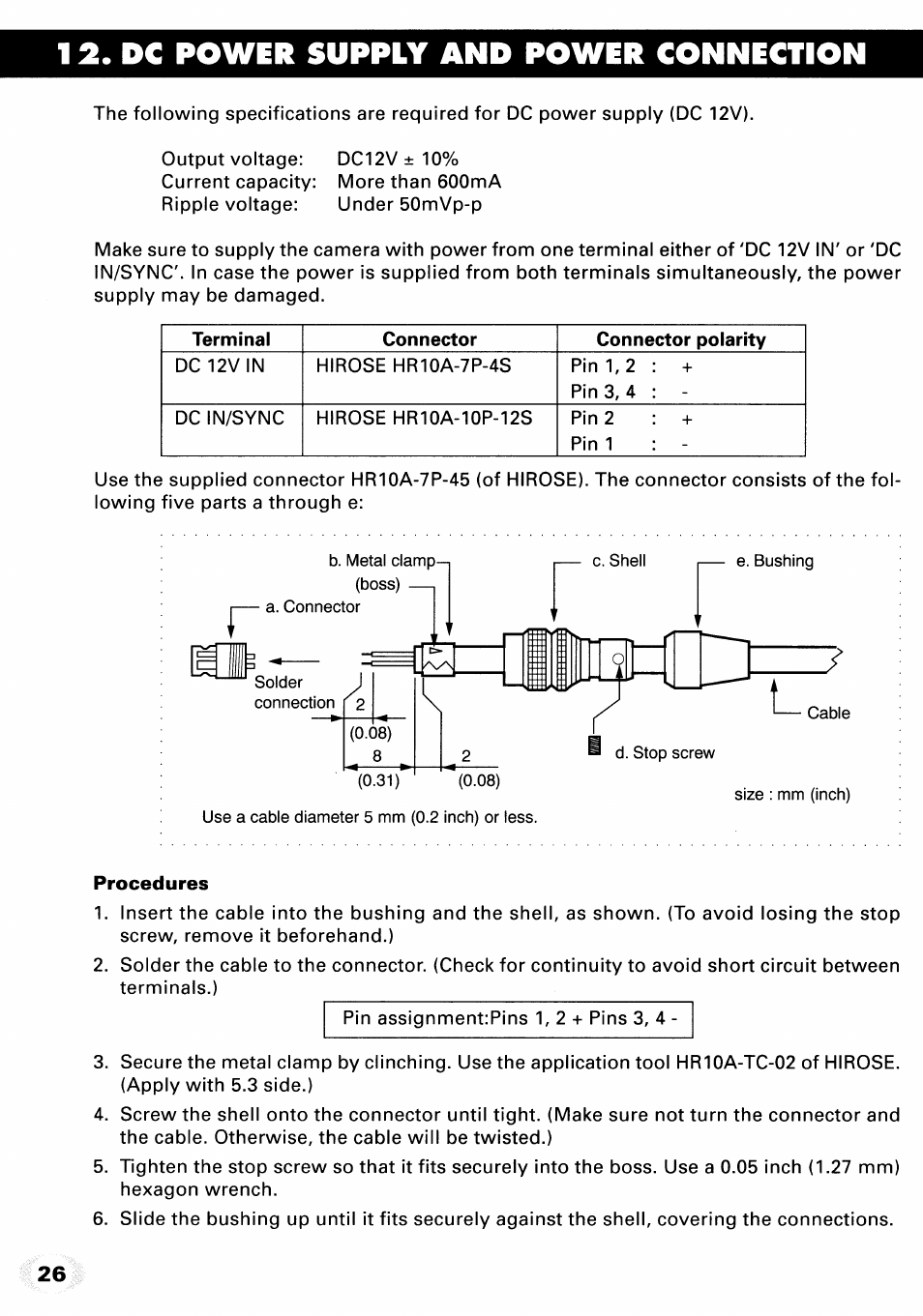 Dc power supply and power connection | Toshiba IK-M41R2 User Manual | Page 26 / 32