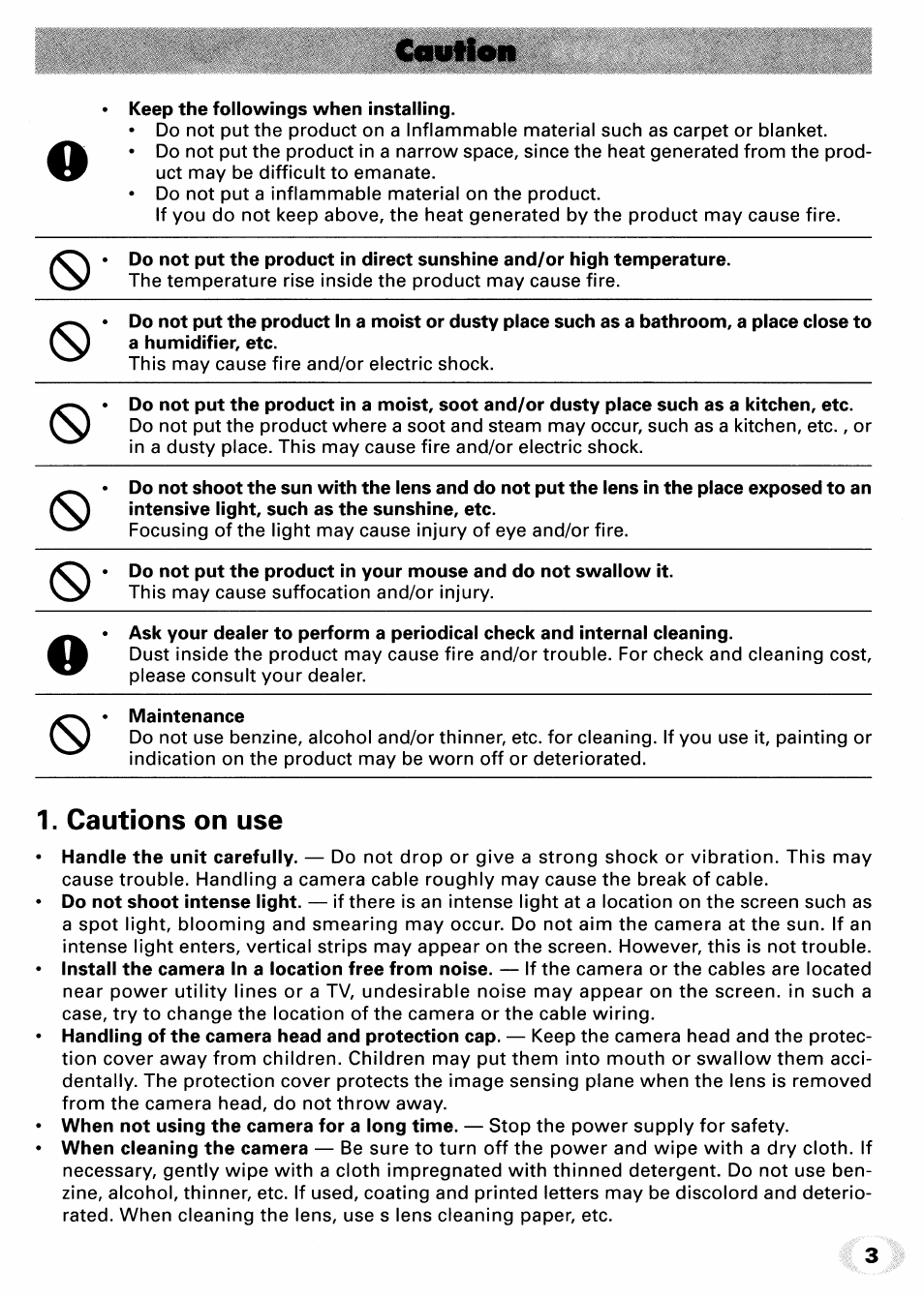 S)' (s, Cautions on use | Toshiba IK-M41R2 User Manual | Page 3 / 32