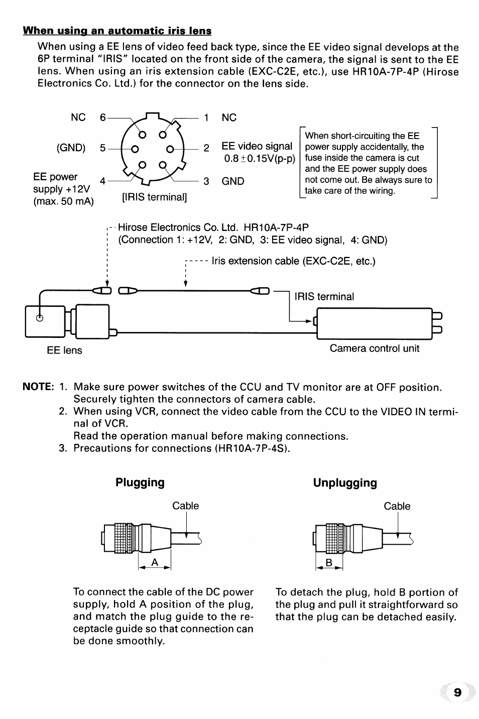 Plugging, Unplugging | Toshiba IK-M41R2 User Manual | Page 9 / 32