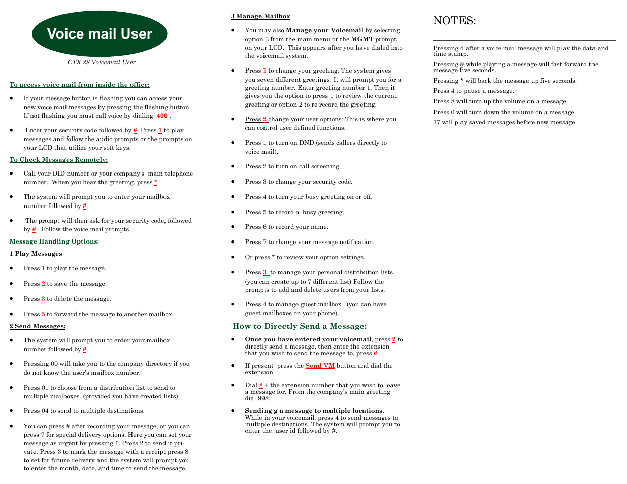 Voice mail user | Toshiba CIX40 User Manual | Page 2 / 2