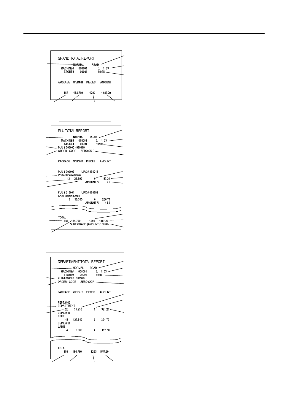 Grand total report, Plu total report, Department total report | Toshiba SL-5300 Series User Manual | Page 202 / 224