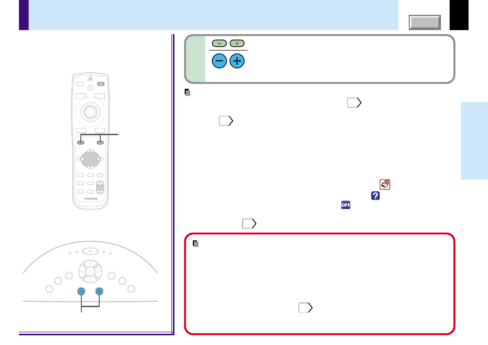 Projection on the screen (continued), 32 operations, Press vol/adj (+/-) to adjust volume | About the lcd panel, Remote control control panel (main unit side) | Toshiba TLP780E User Manual | Page 32 / 80