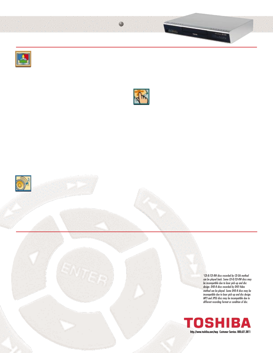 Technology & benefits, Specifications | Toshiba D-R1 User Manual | Page 2 / 2