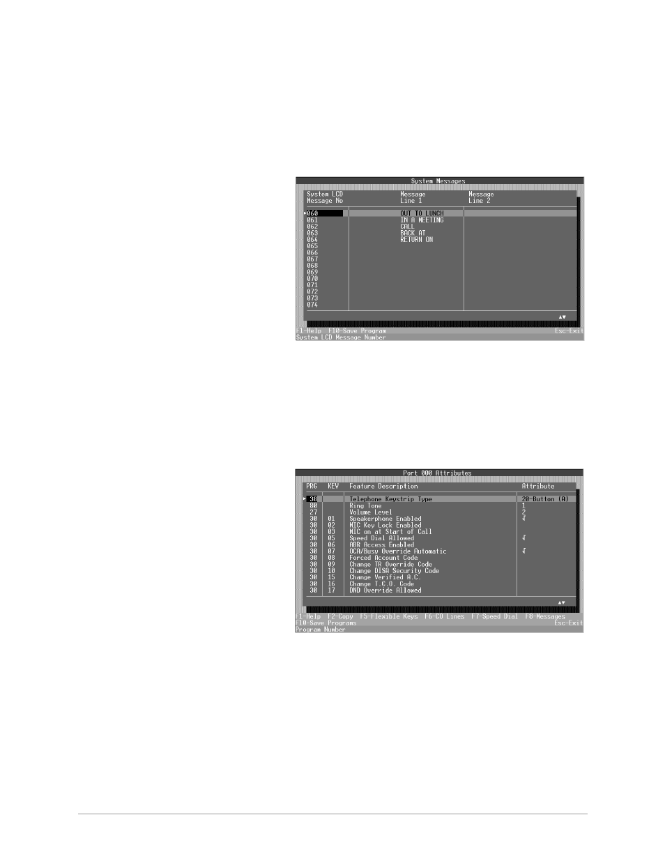 System lcd messages (f8), Station port attributes (ctrl enter) | Toshiba Strata DK Backup User Manual | Page 59 / 178