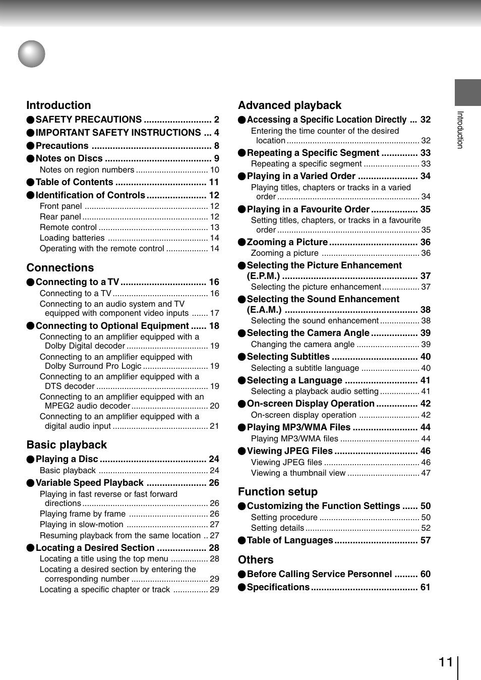 Toshiba SD-260SV User Manual | Page 11 / 61