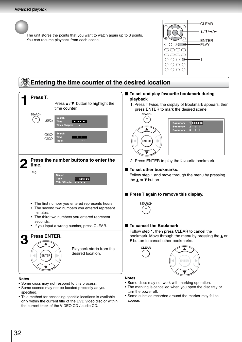 Accessing a specific location directly, Entering the time counter of the desired location | Toshiba SD-260SV User Manual | Page 30 / 61