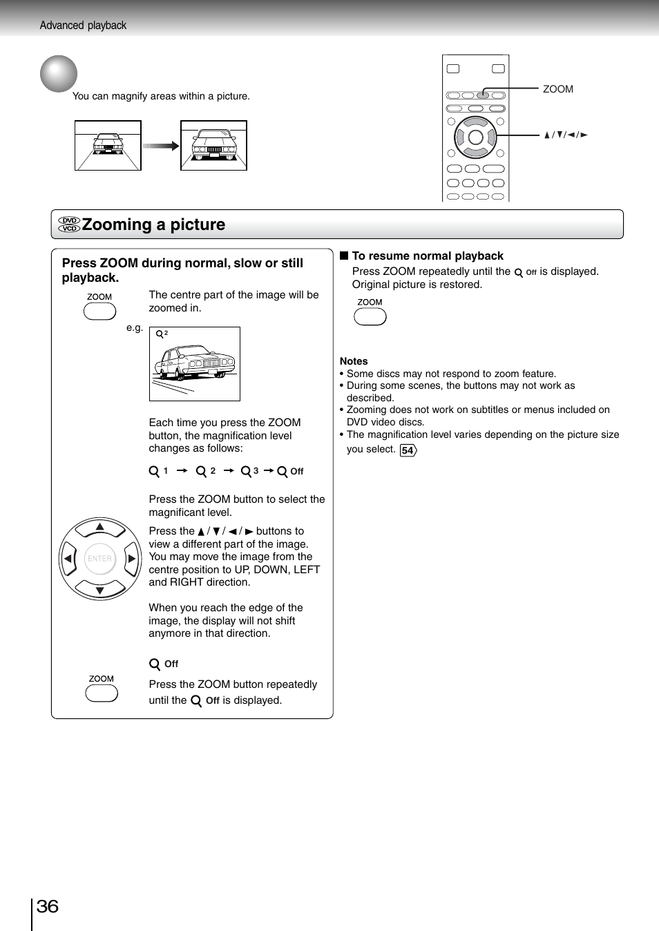 Zooming a picture | Toshiba SD-260SV User Manual | Page 34 / 61