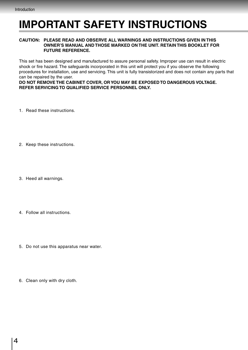 Important safety instructions | Toshiba SD-260SV User Manual | Page 4 / 61