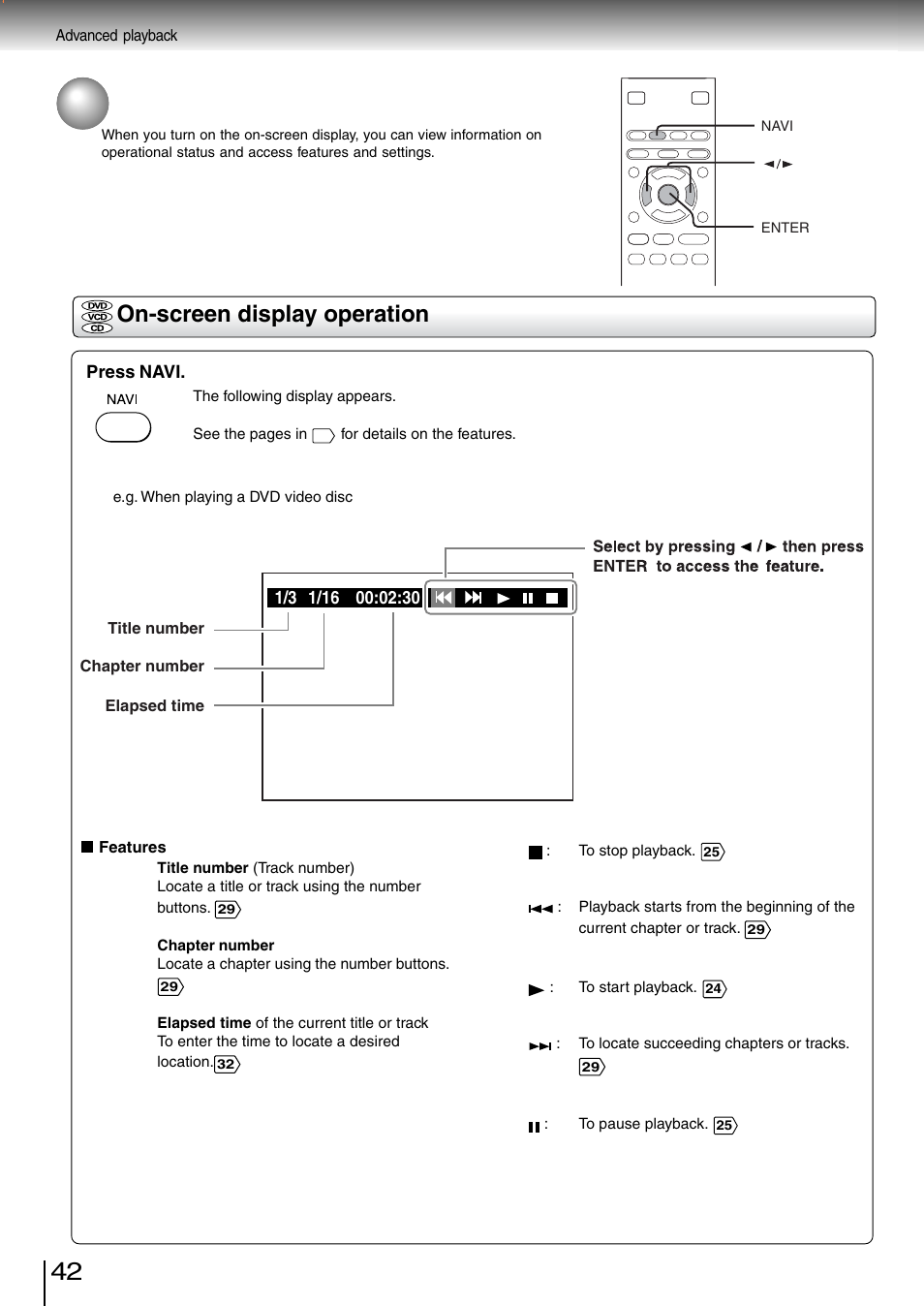 On-screen display operation | Toshiba SD-260SV User Manual | Page 40 / 61