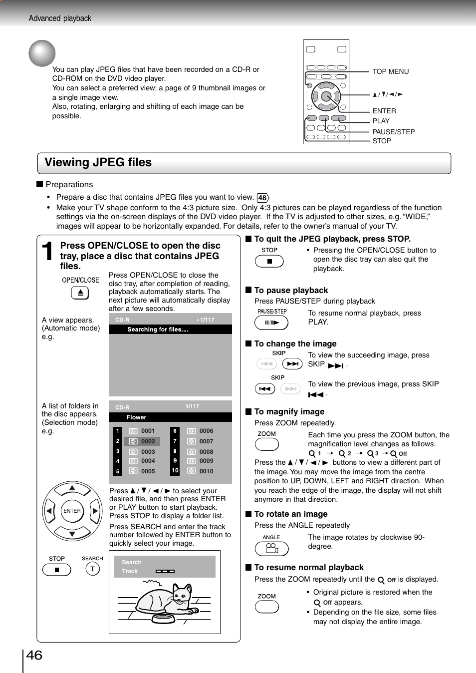 Viewing jpeg files | Toshiba SD-260SV User Manual | Page 44 / 61