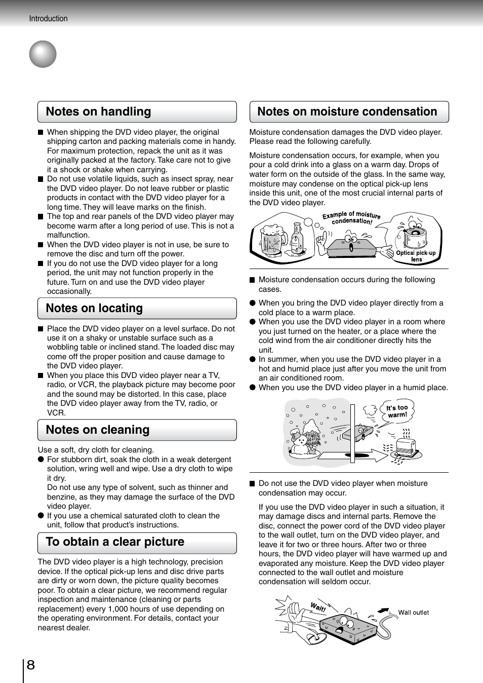 Precautions | Toshiba SD-260SV User Manual | Page 8 / 61