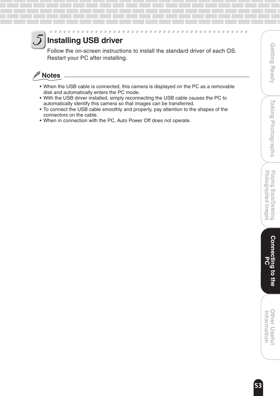 Installing usb driver | Toshiba PDR-T20 User Manual | Page 53 / 70