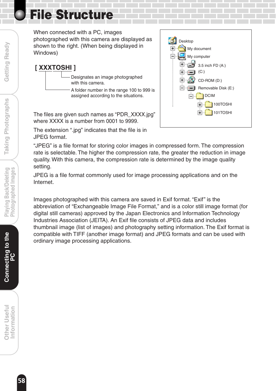 File structure, Xxxtoshi | Toshiba PDR-T20 User Manual | Page 58 / 70