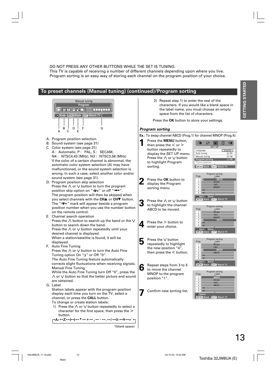 Toshiba 32JW8UA User Manual | Page 13 / 32