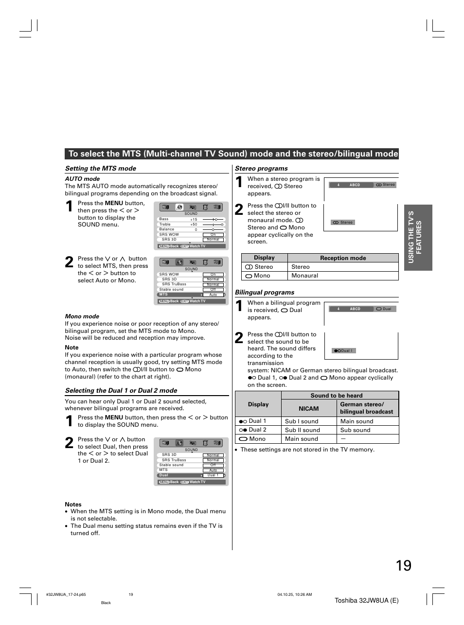 Toshiba 32JW8UA User Manual | Page 19 / 32