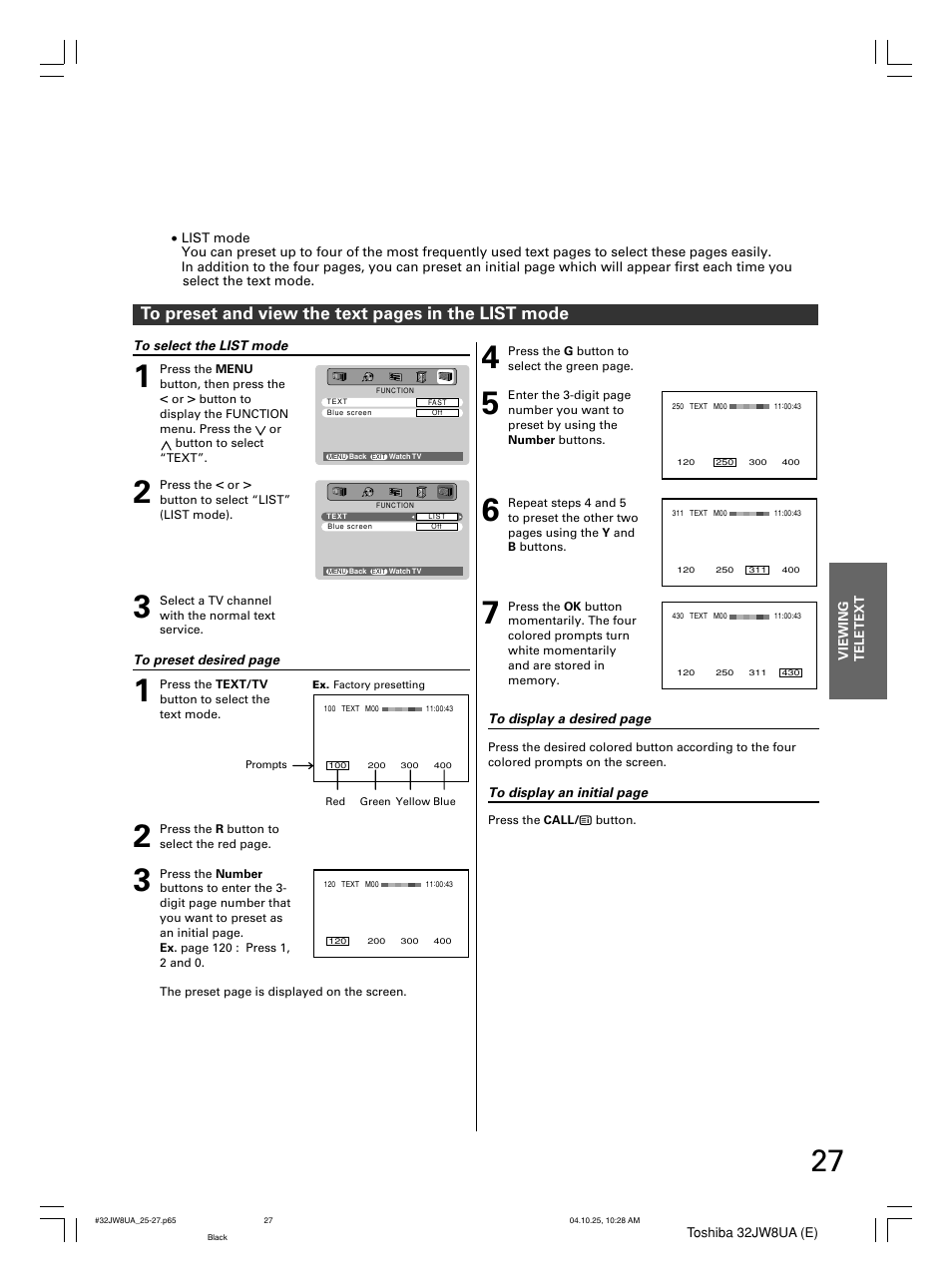 Toshiba 32JW8UA User Manual | Page 27 / 32