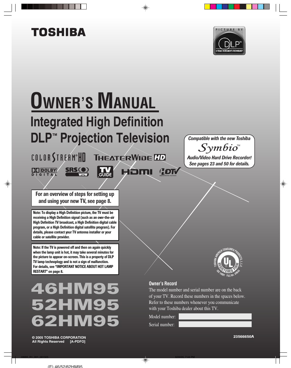 Toshiba DLP 52HM95 User Manual | 112 pages