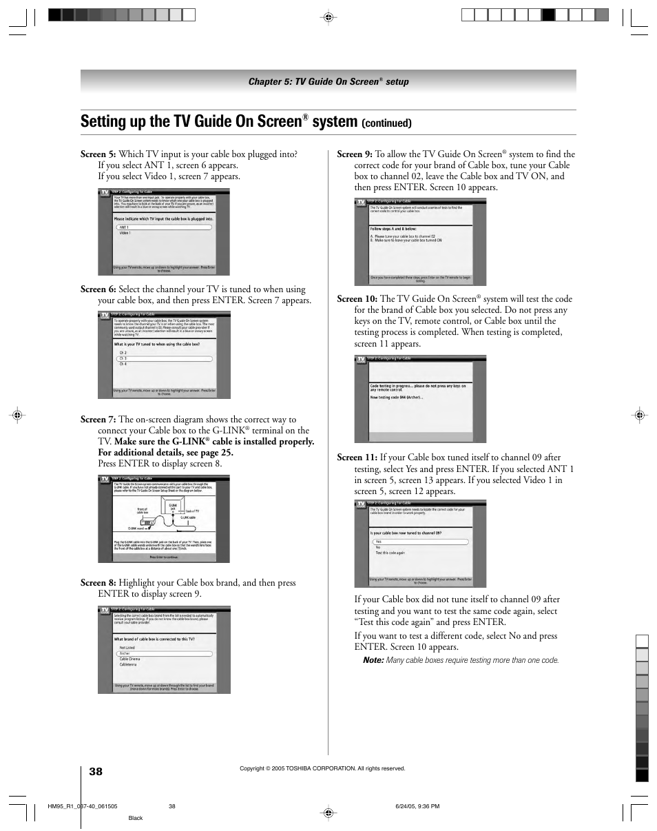 Setting up the tv guide on screen, System | Toshiba DLP 52HM95 User Manual | Page 38 / 112