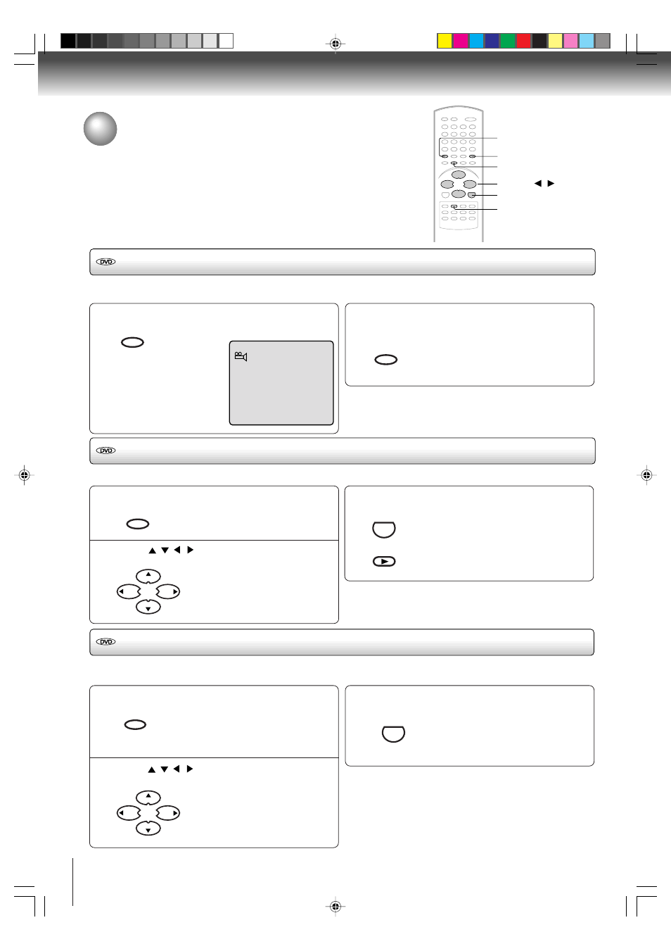 Changing angles/title selection/dvd menu, Changing angles, Title selection dvd menu | Toshiba MD13P3 User Manual | Page 34 / 48
