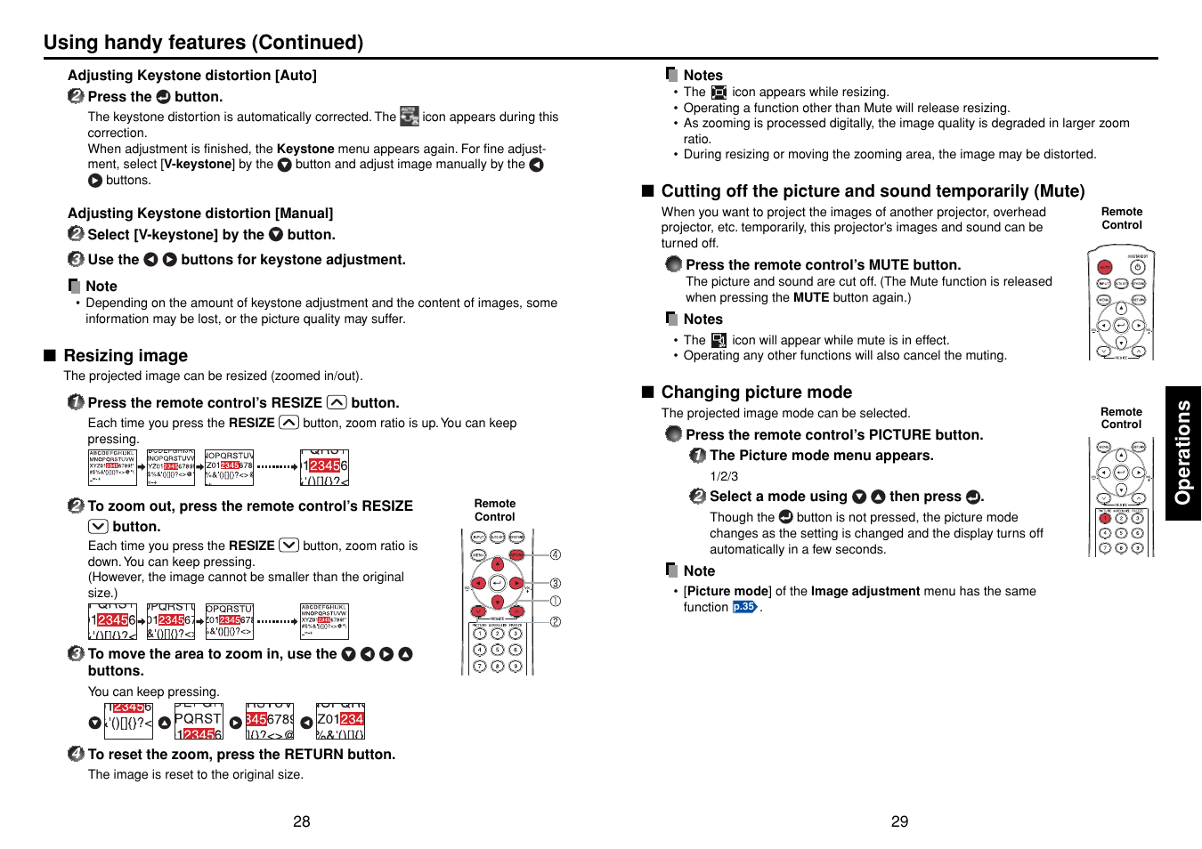 Operations, Using handy features (continued) | Toshiba TLF-XD2000 User Manual | Page 15 / 28