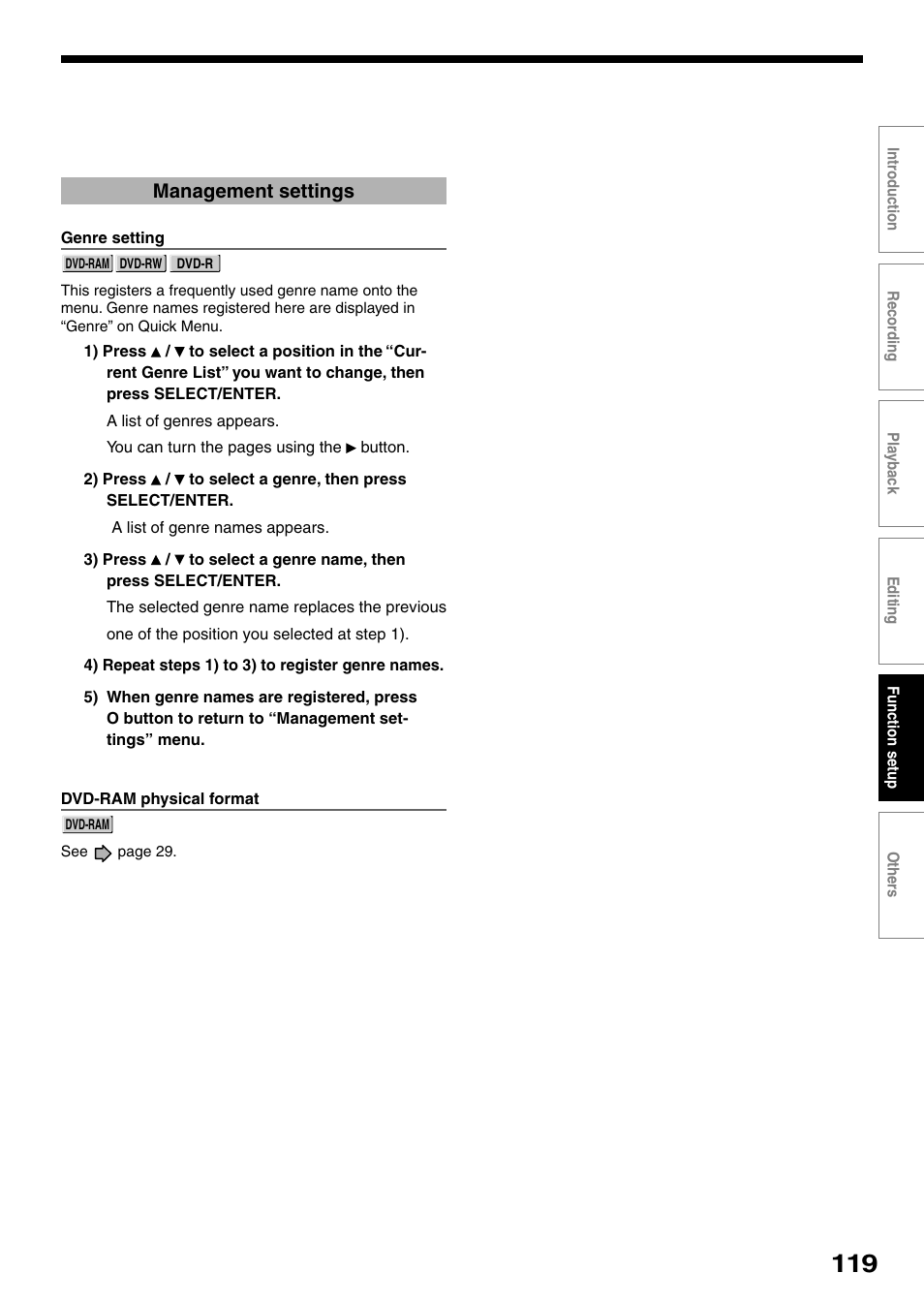 Management settings | Toshiba DVd Video Recorder D-R4SU User Manual | Page 119 / 131
