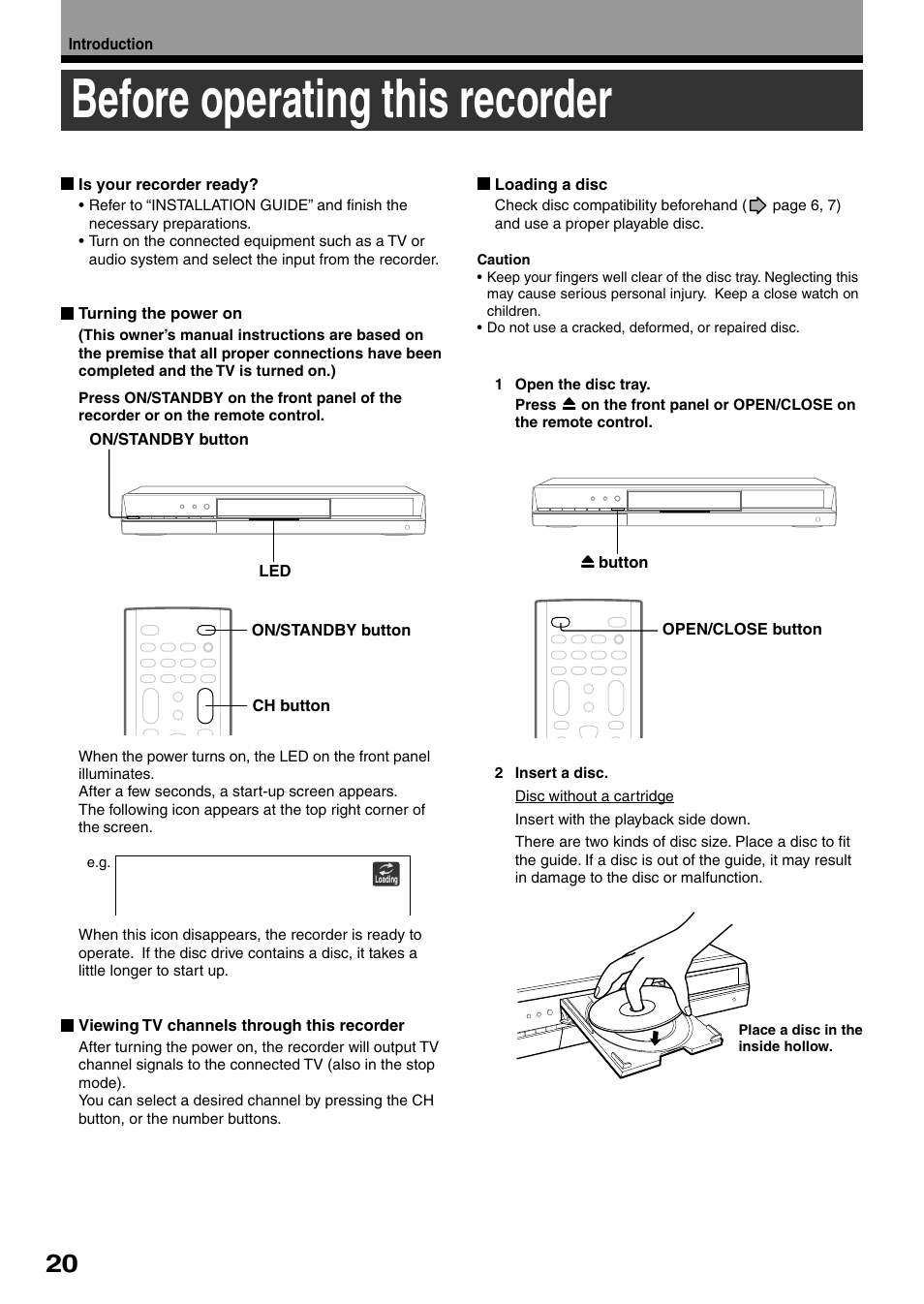 Before operating this recorder | Toshiba DVd Video Recorder D-R4SU User Manual | Page 20 / 131